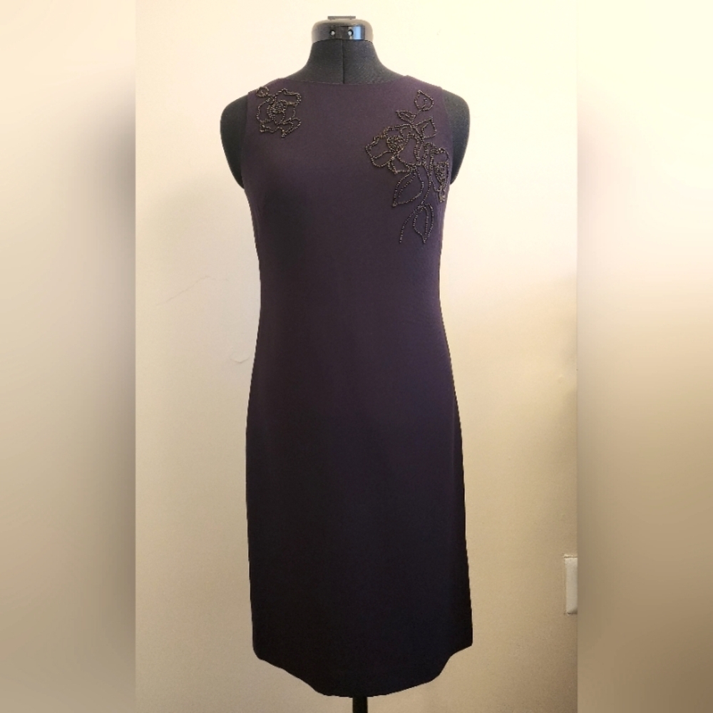 Plum Beaded Sleeveless Suit Dress